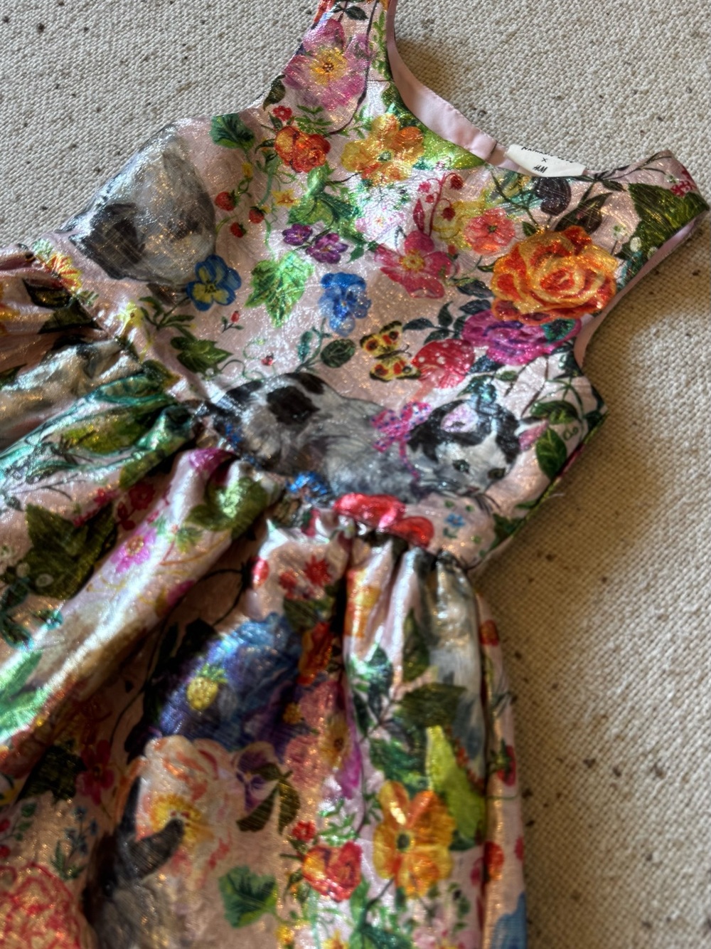 H&M x Nathalie Lété Girls Metallic Floral Bunny Jacquard Dress Size 4